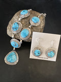 Women Blue Kingman Turquoise Necklace Earrings 19" | Sterling Silver | Authentic Native American Handmade | 18620
