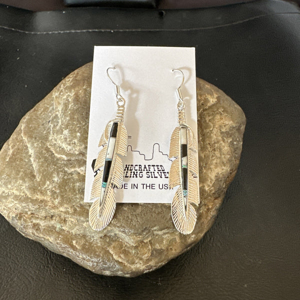 White Buffalo Turquoise Opal Handmade Feather Earrings | Sterling Silver | Authentic Native American Handmade | 18696