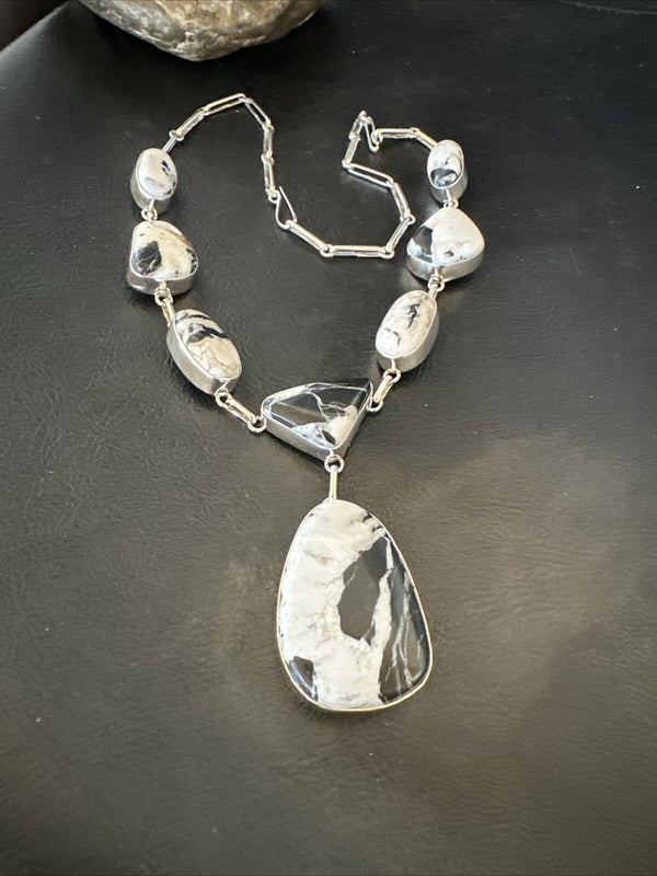 Women White Buffalo Turquoise Lariat Necklace Pendant 18" | Sterling Silver | Authentic Native American Handmade | 18413