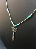 Turquoise Feather Pendant Navajo Necklace | Sterling Silver | Authentic Native American Handmade | 18059
