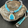 Men's Blue Kingman Turquoise Pendant Navajo Necklace 21" | Sterling Silver | Authentic Native American Handmade | 18107