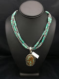 Spider Web Turquoise Pendant Navajo Bead 3 Strand Necklace 21" | Sterling Silver | Authentic Native American Handmade
