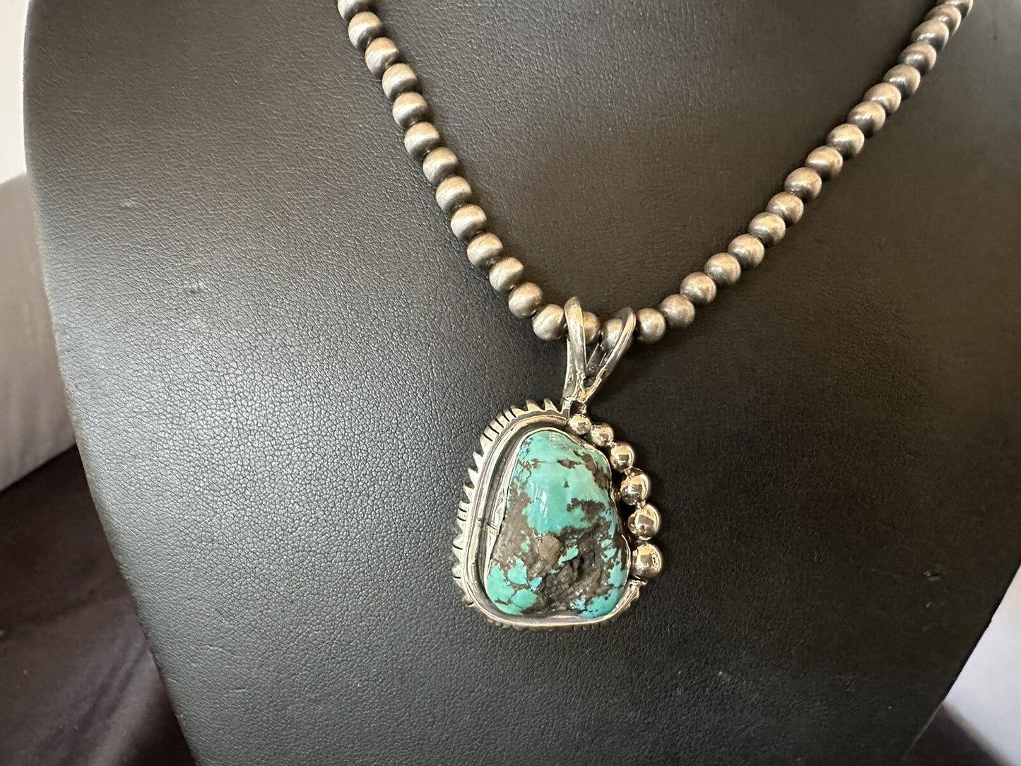 Rustic Blue Kingman Turquoise Pendant Navajo Sterling Silver Necklace 20" 18315