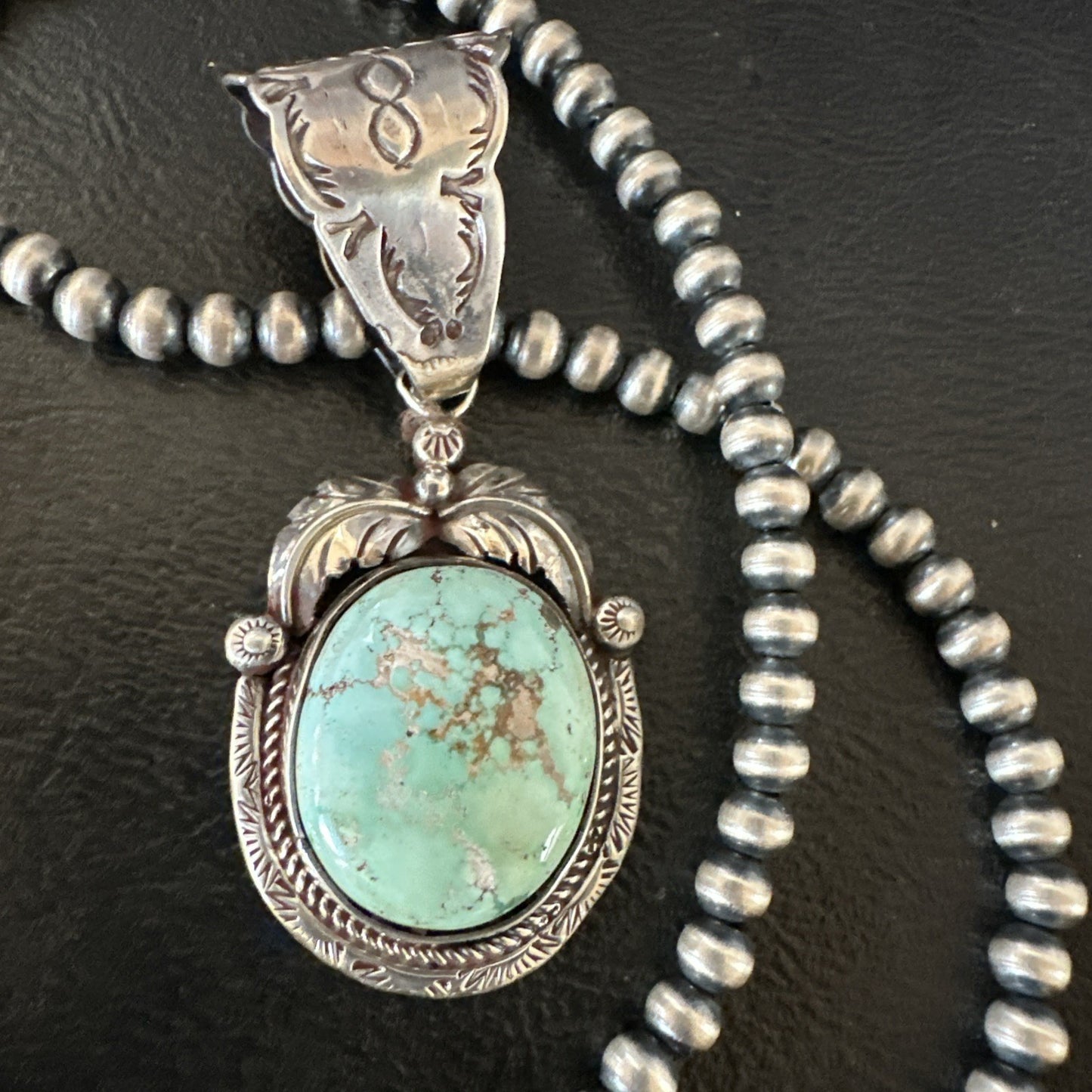 Navajo Sterling Green Royston Turquoise Necklace Pendant 19356