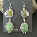 Navajo Green Turquoise Dangle Earrings 2" | Sterling Silver | Authentic Native American Handmade | 17694