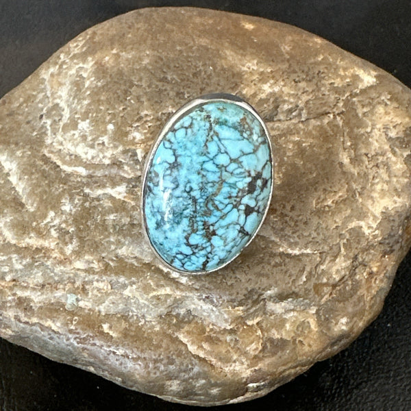 Blue Turquoise#8 Southwestern Ring Size 8 | Sterling Silver | Authentic Native American Handmade | 19743