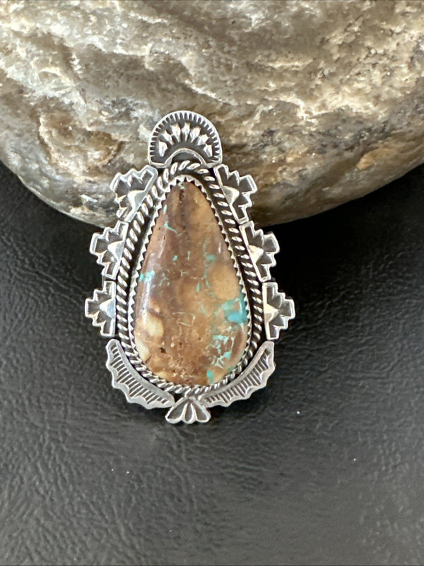 Navajo Ribbon Boulder Green Turquoise Ring Size 11.5 | Sterling Silver | Authentic Native American Handmade | 19614