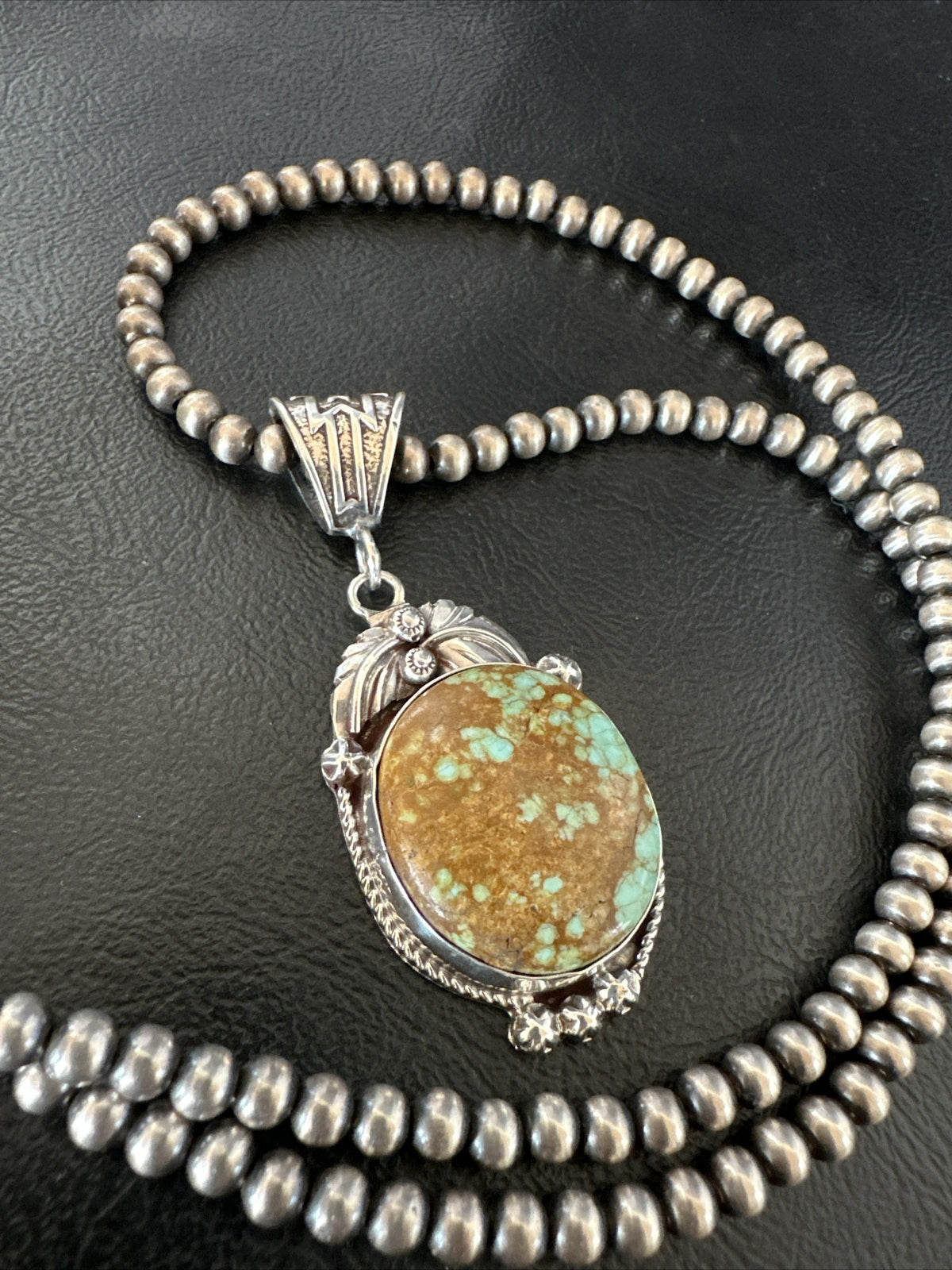 Mens Blue Turquoise#8 Pendant Navajo Sterling Silver Necklace 18070
