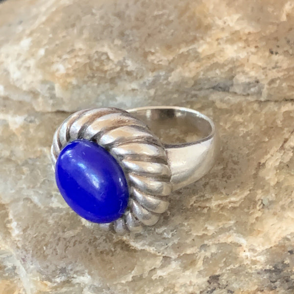 Blue Lapis Navajo Old Pawn Ring Size 5 | Sterling Silver | Authentic Native American Handmade | 10378