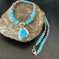 Men's Blue Kingman Turquoise Pendant Navajo Necklace 21" | Sterling Silver | Authentic Native American Handmade | 18111