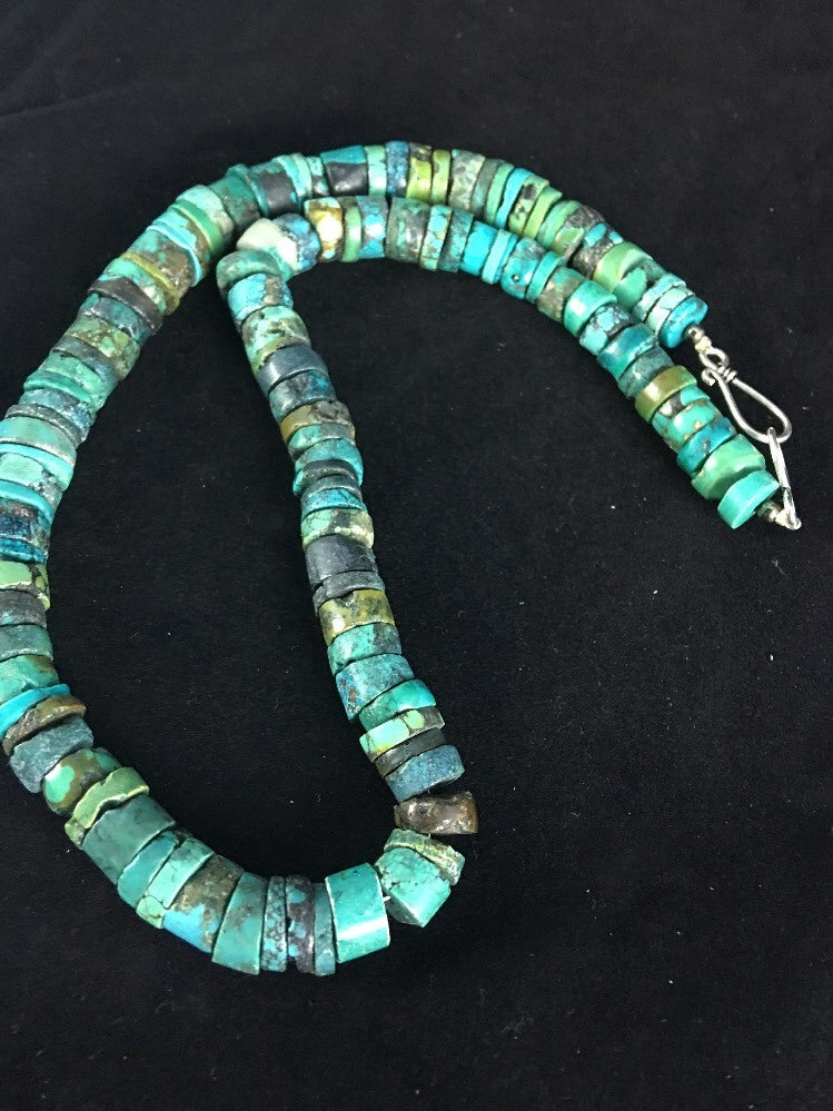 Blue Turquoise Bead 8mm Heishi Navajo Sterling Silver Necklace 20” 1135