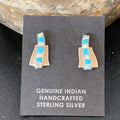 Women's Blue Turquoise White Opal Navajo Inlay Earrings | Sterling Silver | Authentic Native American Handmade | 12898