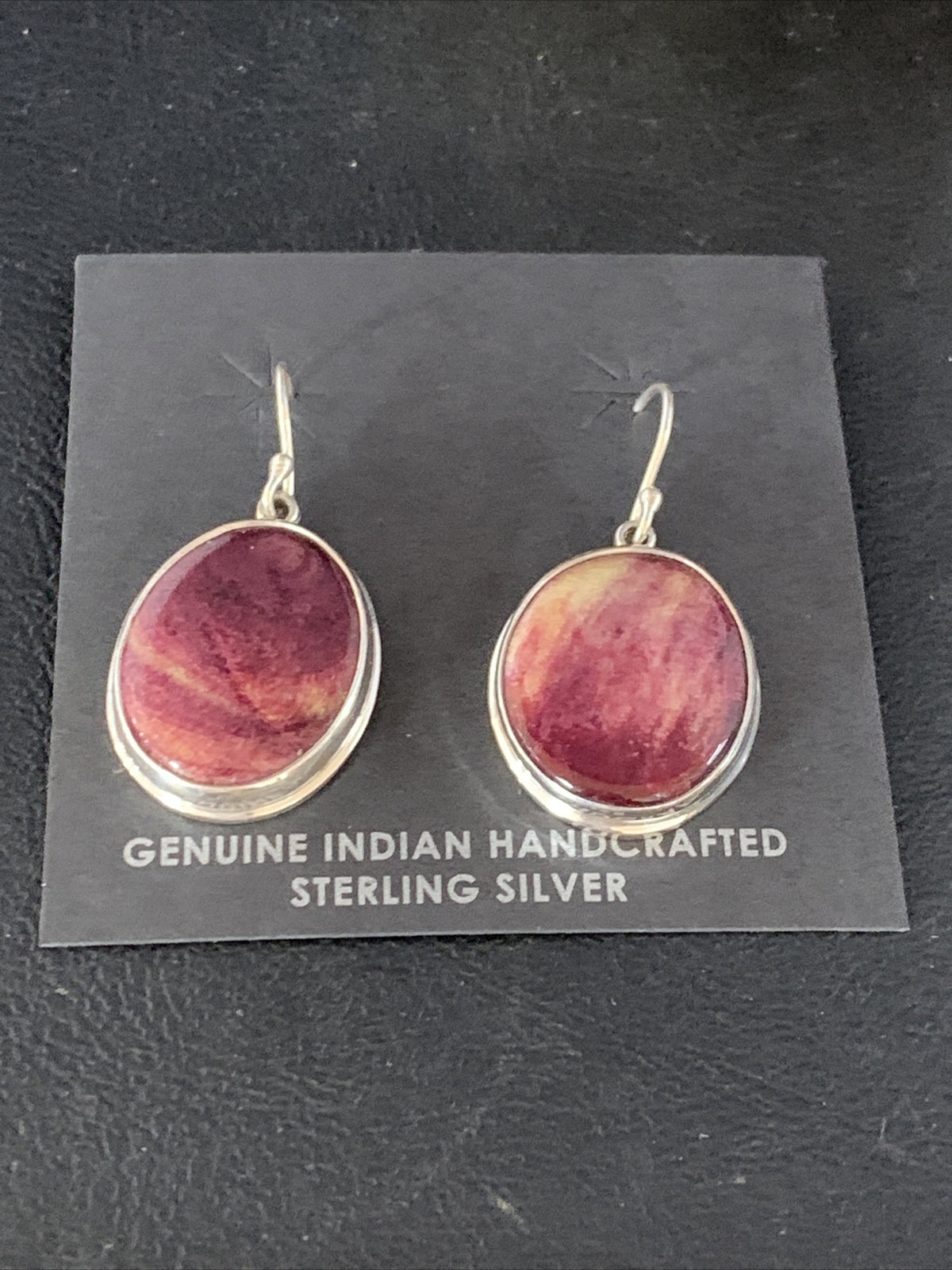 Purple Spiny Oyster Navajo Sterling Silver Dangle Earrings 1" 13786