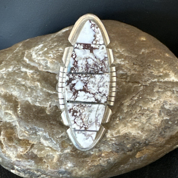 Men's Women's Wild Horse Turquoise Inlay Navajo Ring Sz 9 | Sterling Silver | Authentic Native American Handmade | 19110