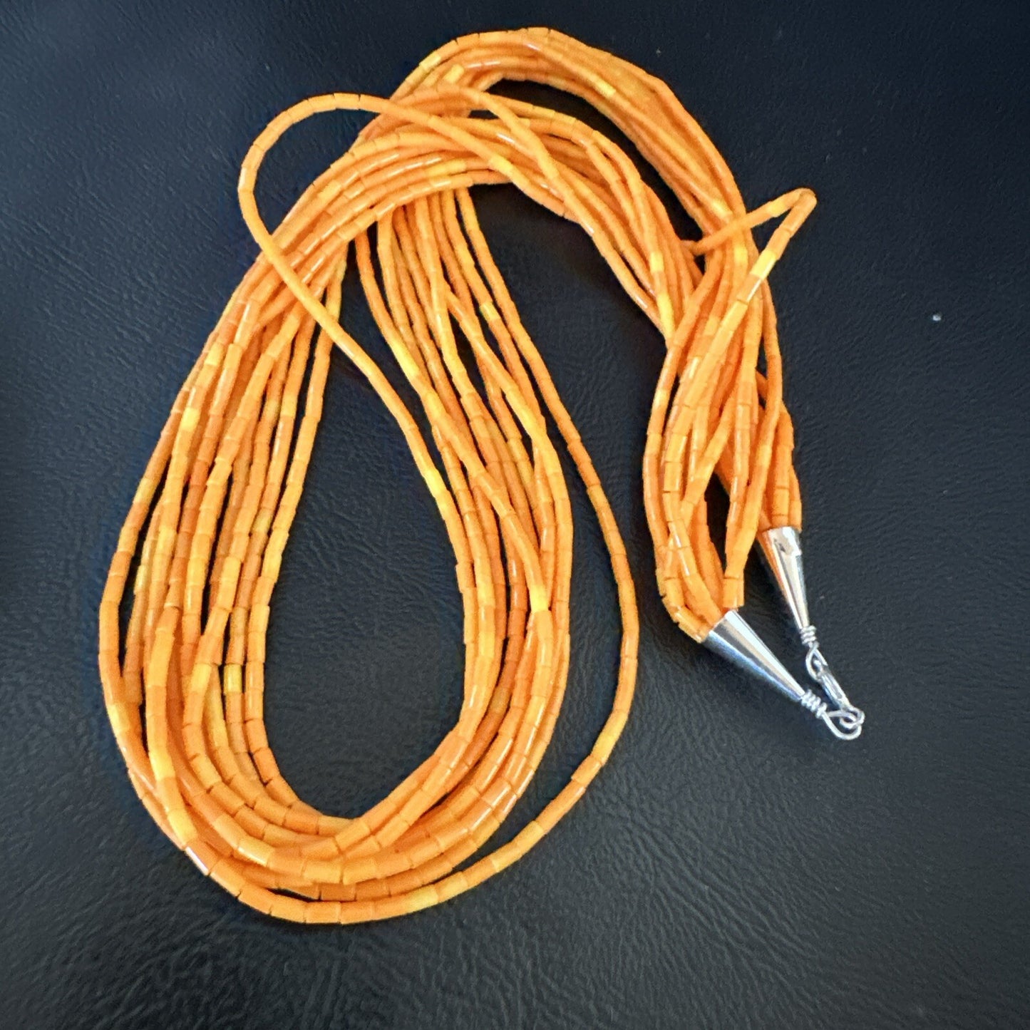 Stabilized Orange Heishi 10S Sterling Silver Necklace 20” 18163