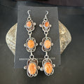 Navajo Orange Spiny Oyster Dangle Earrings | Sterling Silver | Authentic Native American Handmade | 1227