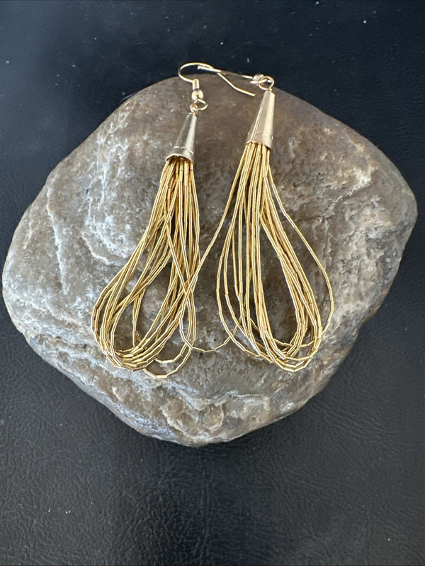 Liquid 10 Strand Gold filled Heishi Dangle 2.5"Earrings | Sterling Silver | Authentic Native American Handmade | 18644
