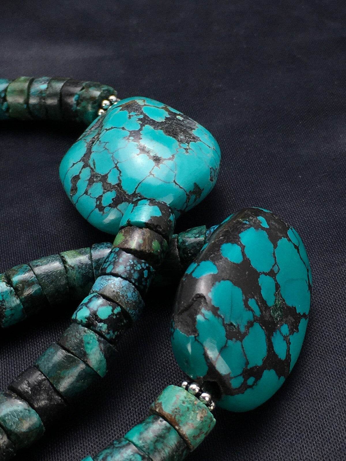 Turquoise Heishi Chunky Navajo Sterling Silver Necklace 20" 02959