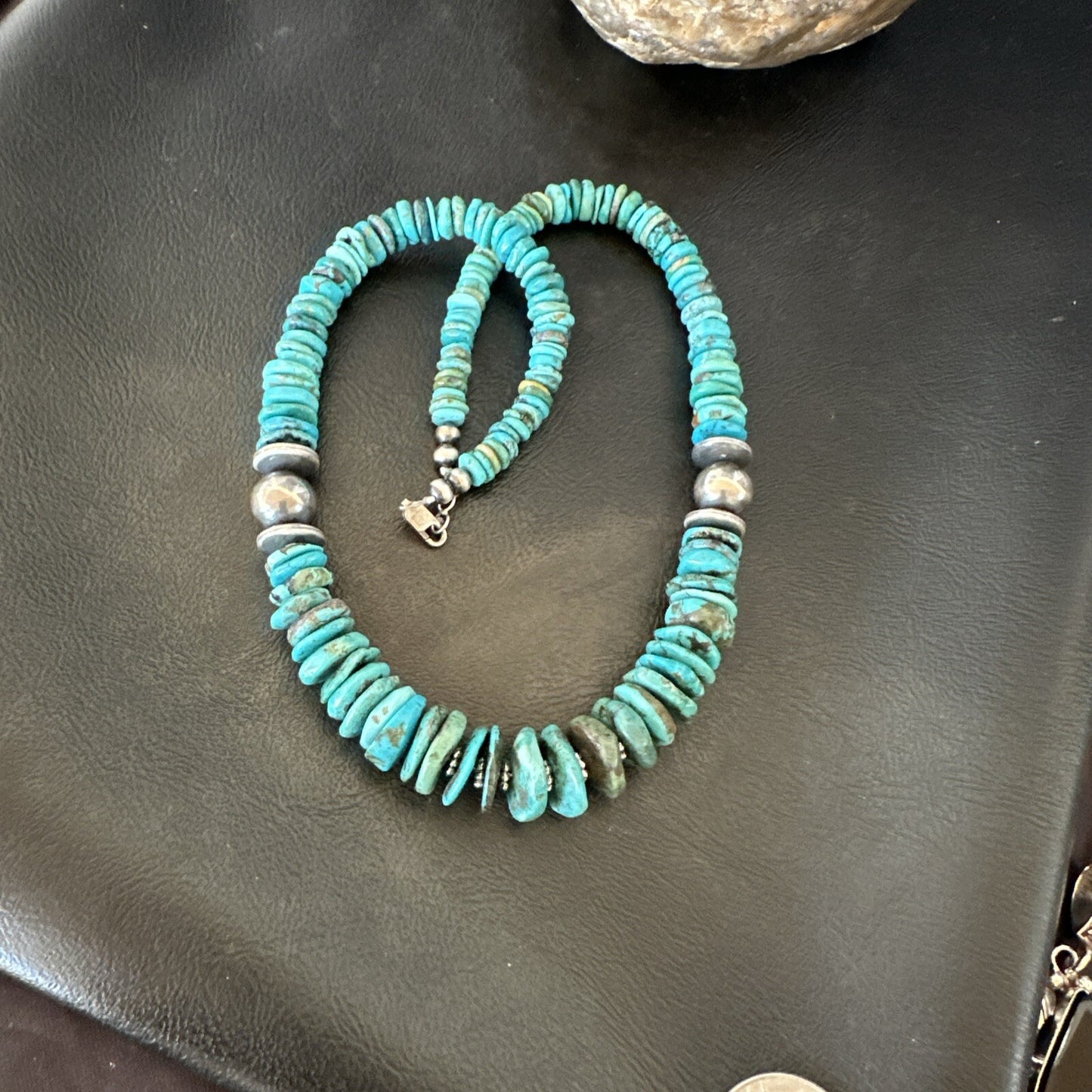 Graduated Blue Turquoise Navajo Pearls Sterling Silver Necklace 18” 18319