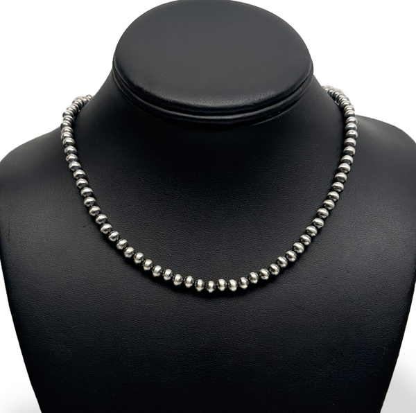 Navajo Pearls 3mm Bead Necklace 14"- 30" | Sterling Silver | Authentic Native American Handmade