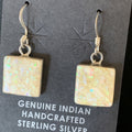 Women's White Opal Inlay Navajo Dangle Drop Earrings | Sterling Silver | Authentic Native American Handmade | 12768