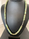 Men Green Turquoise Heishi Necklace Navajo P Slab 8mm 22" | Sterling Silver | Authentic Native American Handmade | 10084