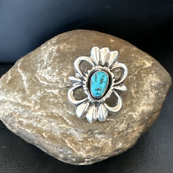 Blue Kingman Turquoise Navajo Ring Size 7 | Sterling Silver | Authentic Native American Handmade | 18573
