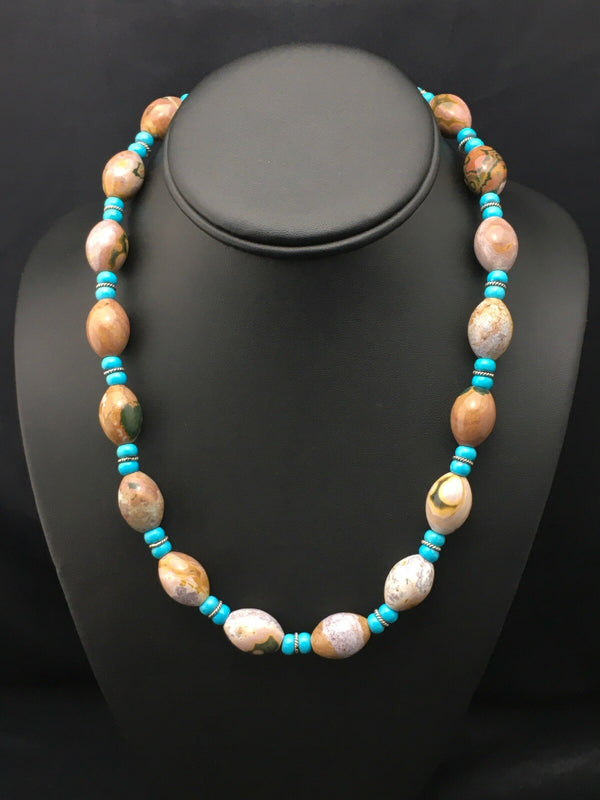 Turquoise Agate Navajo Pearls Necklace | Sterling Silver | Authentic Native American Handmade | 04499