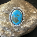 Blue Kingman Turquoise Navajo Adjustable Ring Size 8 | Sterling Silver | Authentic Native American Handmade | 18825