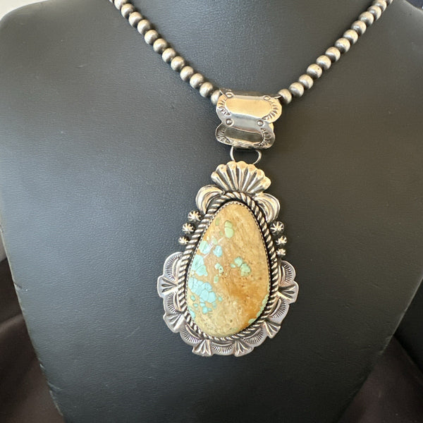 XXL Men's Royston Turquoise Pendant Navajo Pearls Necklace | Sterling Silver | Authentic Native American Handmade | 18746
