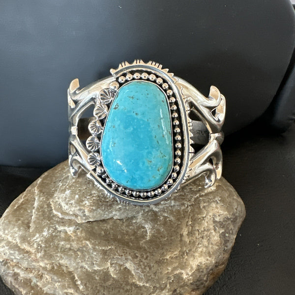 Tufa Women Blue Kingman Turquoise Navajo Cuff Bracelet | Sterling Silver | Authentic Native American Handmade | 19350