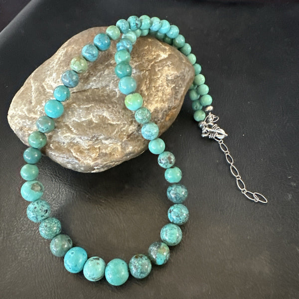 Spiderweb Turquoise Bead Navajo Necklace 18" | Sterling Silver | Authentic Native American Handmade | 19157