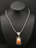 Orange Spiny Oyster Pendant Navajo Necklace | Sterling Silver | Authentic Native American Handmade | 04907