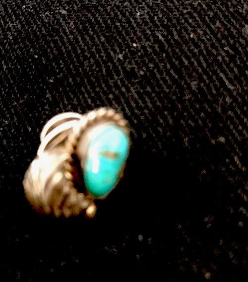 Turquoise Feather Tie Tag Old Pawn Pin Ithaca | Sterling Silver | Authentic Native American Handmade | 08013
