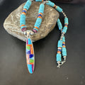 Multicolor Turquoise Spiny Navajo Inlay Pendant Necklace | Sterling Silver | Authentic Native American Handmade | 19644
