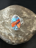 Blue Turquoise Spiny Oyster Southwestern Ring Size 8 | Sterling Silver | Authentic Native American Handmade | 18436