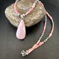Southwestern Pink Coral Bead Necklace Quartz Pendant 24" | Sterling Silver | Authentic Native American Handmade | 19589