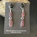 Purple Spiny Oyster Onyx Navajo Dangle Earrings 2" | Sterling Silver | Authentic Native American Handmade | 18570