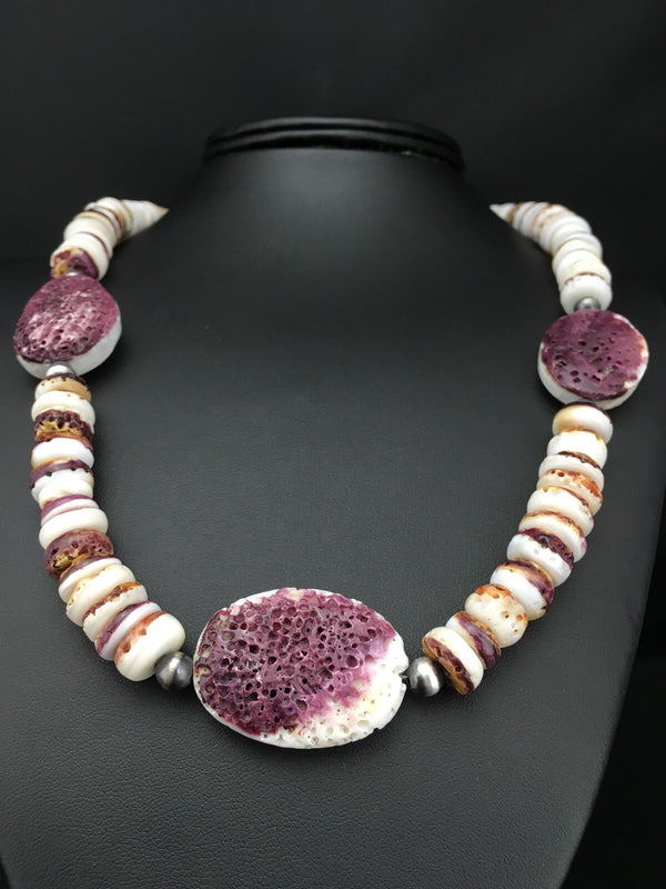 Purple Spiny Oyster Navajo Necklace 21" | Sterling Silver | Authentic Native American Handmade | 04915