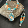 Spiny Pendant Turquoise Navajo Necklace 21" | Sterling Silver | Authentic Native American Handmade | 17898