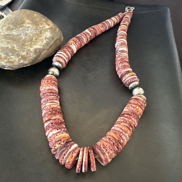 Purple Spiny Oyster Navajo Necklace 23" | Sterling Silver | Authentic Native American Handmade | 18358