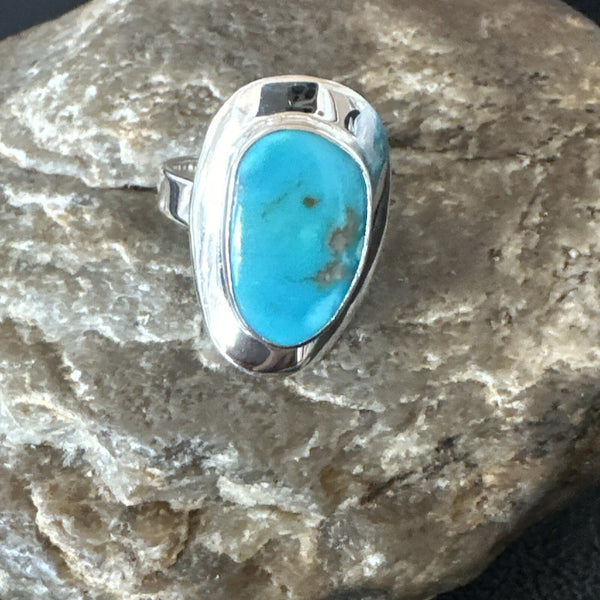 Southwestern Blue Kingman Turquoise Ring Size 8 | Sterling Silver | Authentic Native American Handmade | 18518