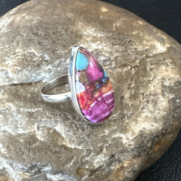 Blue Turquoise Spiny Oyster Southwestern Ring Size 7 | Sterling Silver | Authentic Native American Handmade | 18425