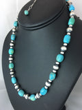 Blue Green Turquoise Necklace 18" | Sterling Silver | Authentic Native American Handmade | 10096