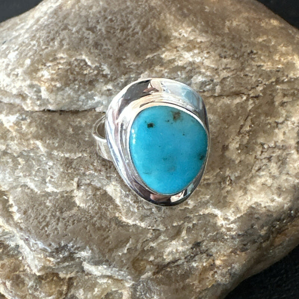 Southwestern Blue Kingman Turquoise Ring Size 7 | Sterling Silver | Authentic Native American Handmade | 18503