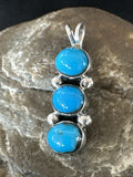 Robin Egg Turquoise 3 Stone Navajo Cluster Pendant | Sterling Silver | Authentic Native American Handmade | 18337
