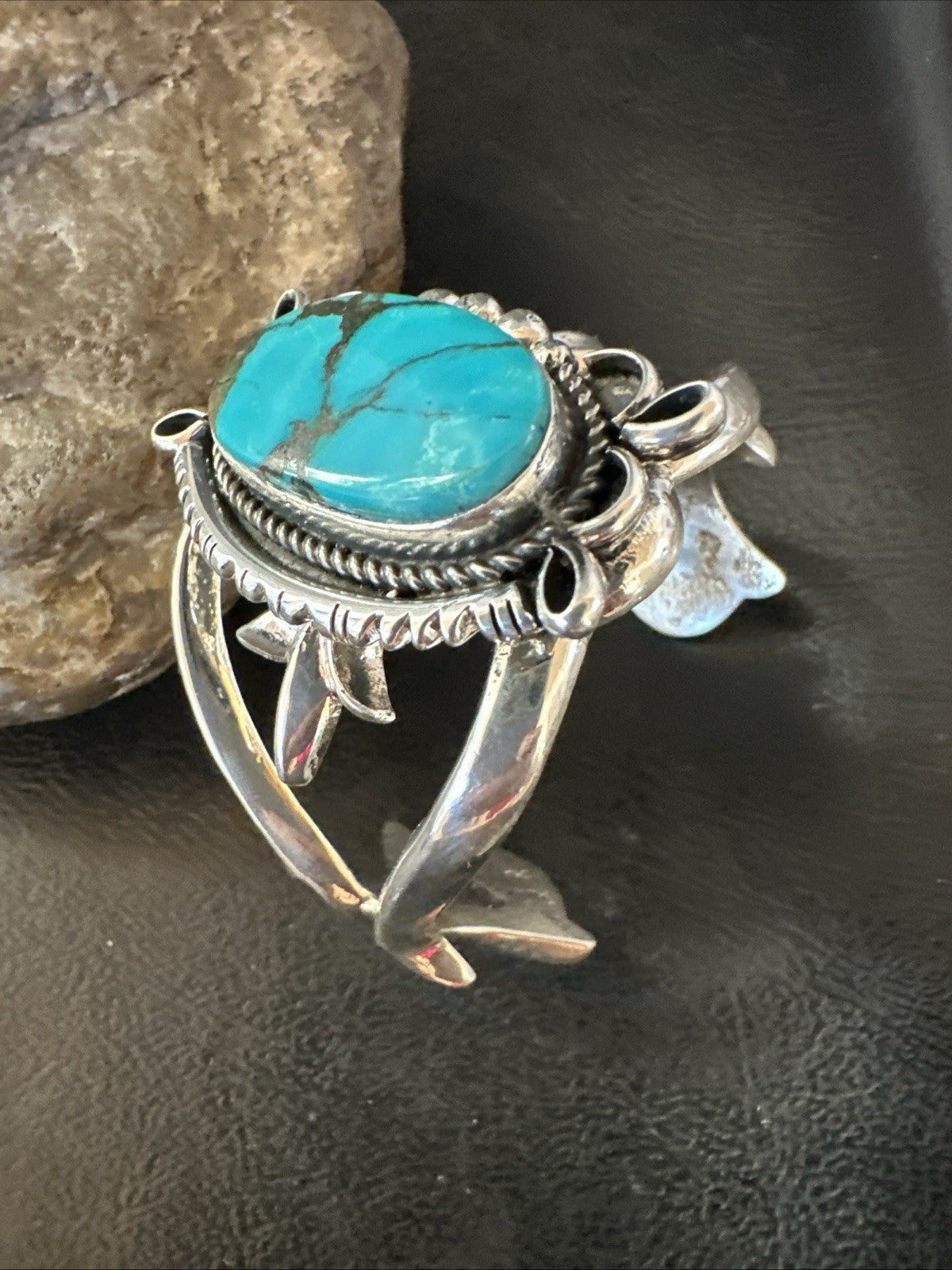 Yazzie Kingman Turquoise Navajo Sterling Silver Tufa Cast Cuff Bracelet 19691