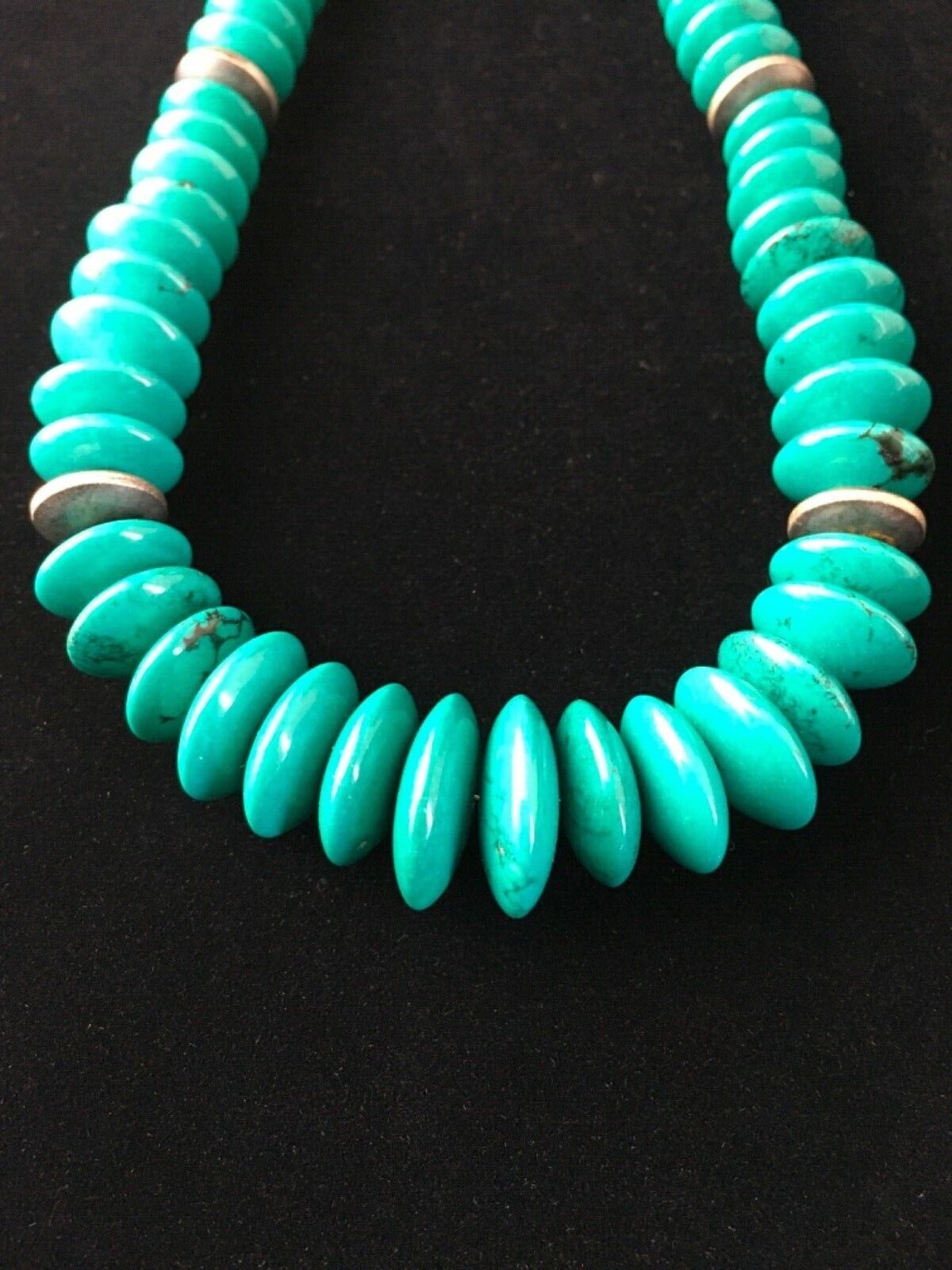 Navajo Teal Blue Turquoise Necklace Sterling Silver 18" Handmade 1730