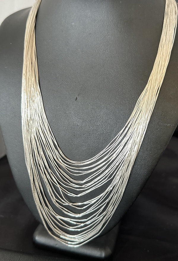 Graduated Bib Heishi Liquid All 30S Necklace 24" | Sterling Silver | Authentic Native American Handmade | 17243