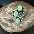 Yazzie Ring Green Turquoise Navajo Cluster Size 8.5 | Sterling Silver | Authentic Native American Handmade | 19211